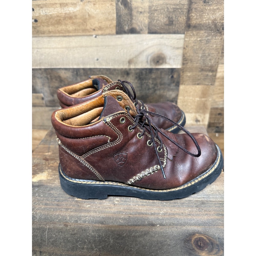 Ariat Barn Yard Brown Leather Lace Up Work Boots Kiltie 17728 Womens 8B - Picture 3 of 7